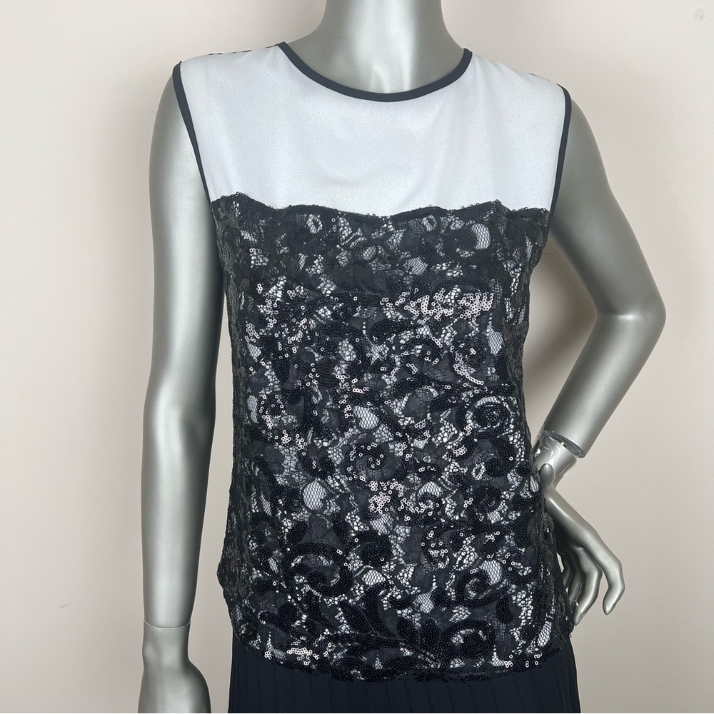 Italian made sequin and lace black and white sleeveless top. US 4. Formal.